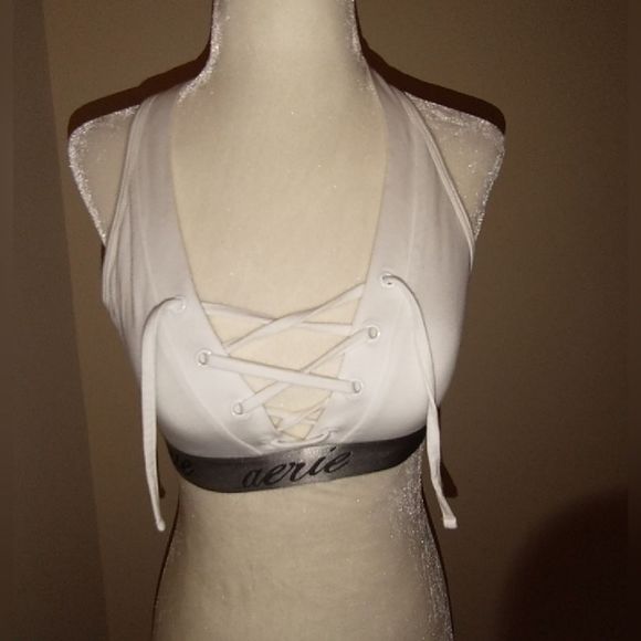 Aerie • White Lace-Up Sports Bra - Picture 1 of 4